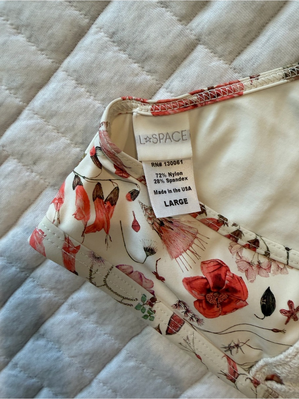 l*space Floral Crochet-Back Swim Top in Cream and Red - Picture 3 of 3